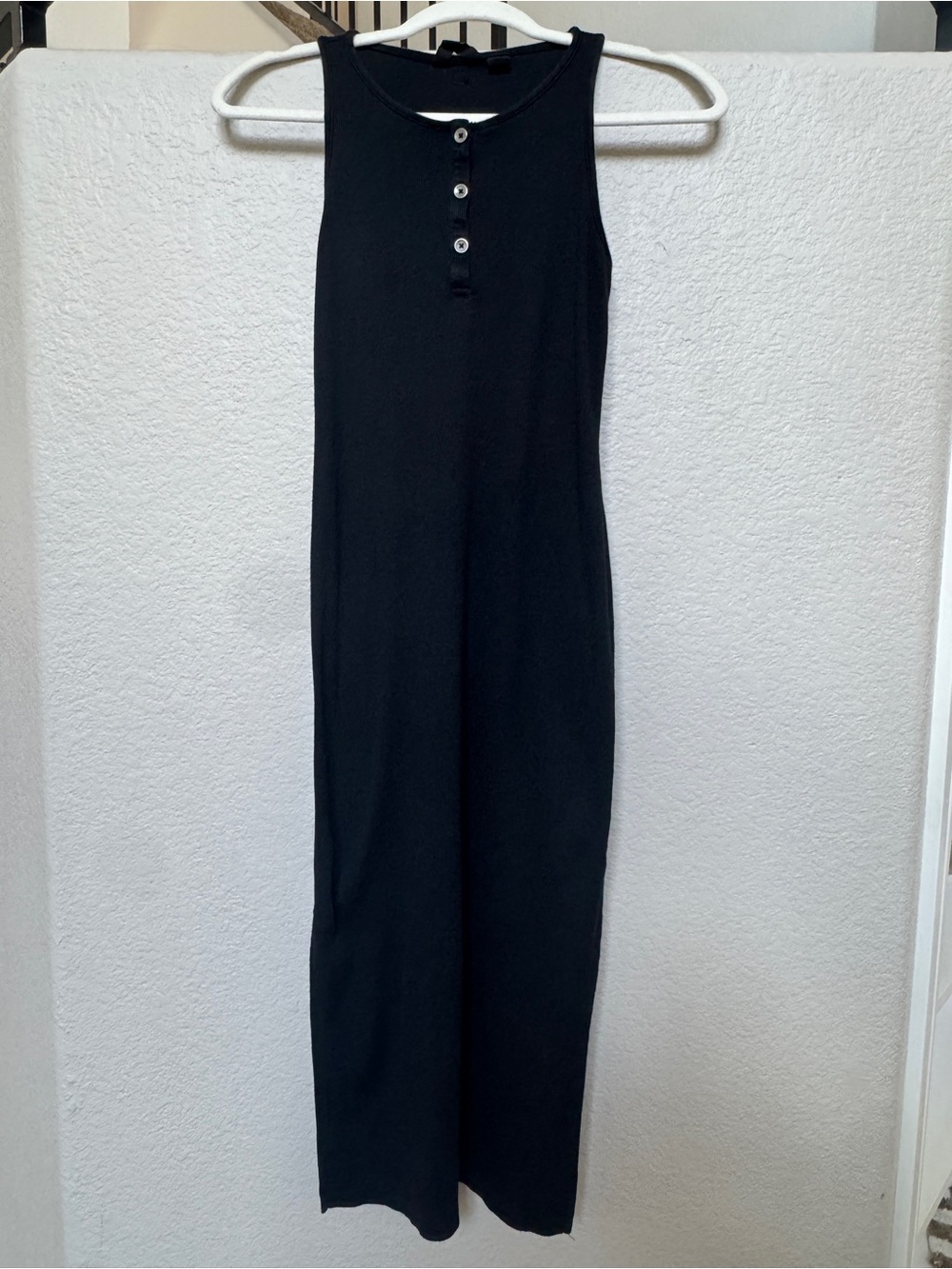 Roxy Black Ribbed Racerback Henley Midi Dress Side Slit XS - Picture 2 of 11